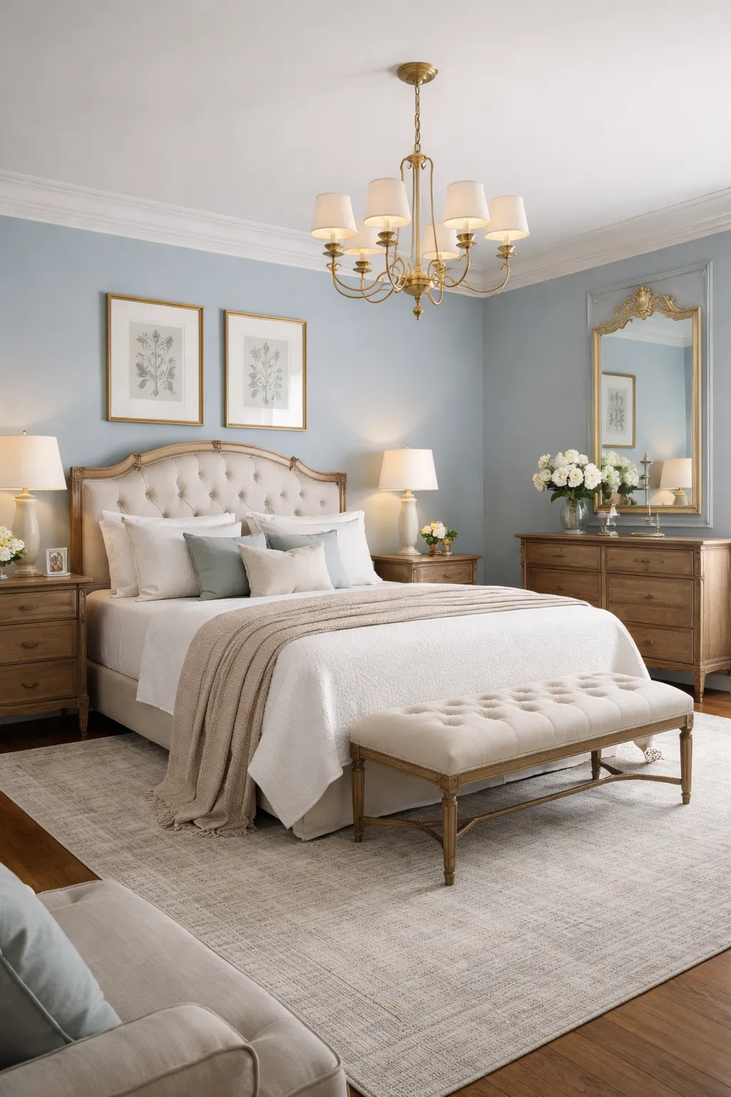Classic blue bedroom with timeless elegant design