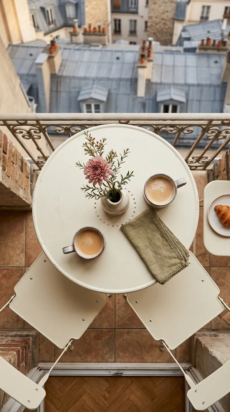1 Image 1 A Small Folding Bistro Table In Soft Cream