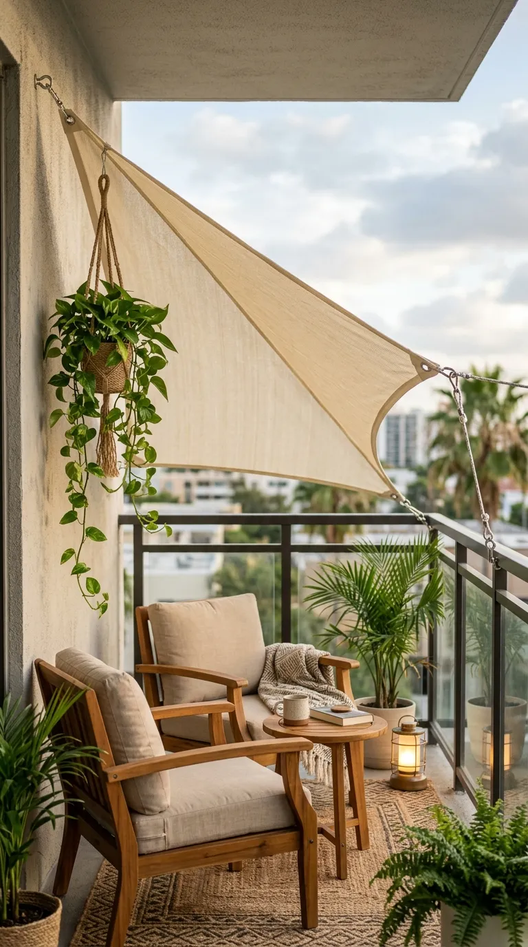 23 Image 23 A Triangular Cream Canvas Sail Shade Stre