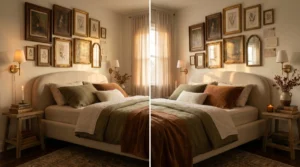 20 Vintage Gallery Wall Bedroom Ideas With Thick Frames That Feel Warm and Curated